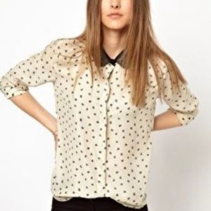 🏷️3/$20- Maison Scotch Ivory & Black Novelty Print Blouse (Women’s M)